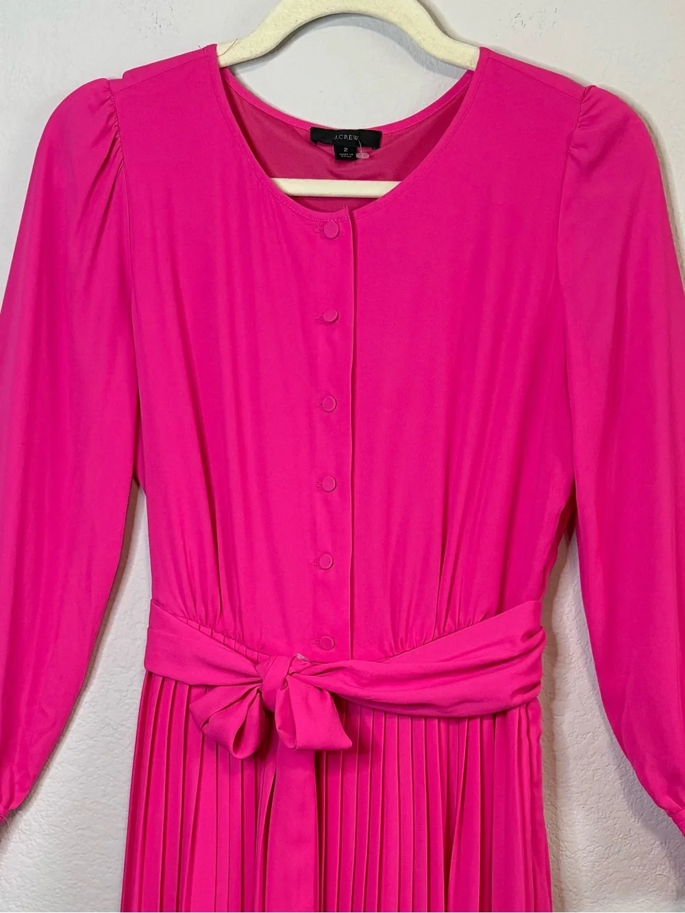 J Crew Tie Front Pleated Dress Pink Long Sleeve Button Front Style AK205 Size 2